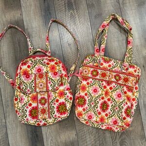 Vera Bradley Medium Toggle Tote & Backpack Folkloric Quilted Floral Set Retired